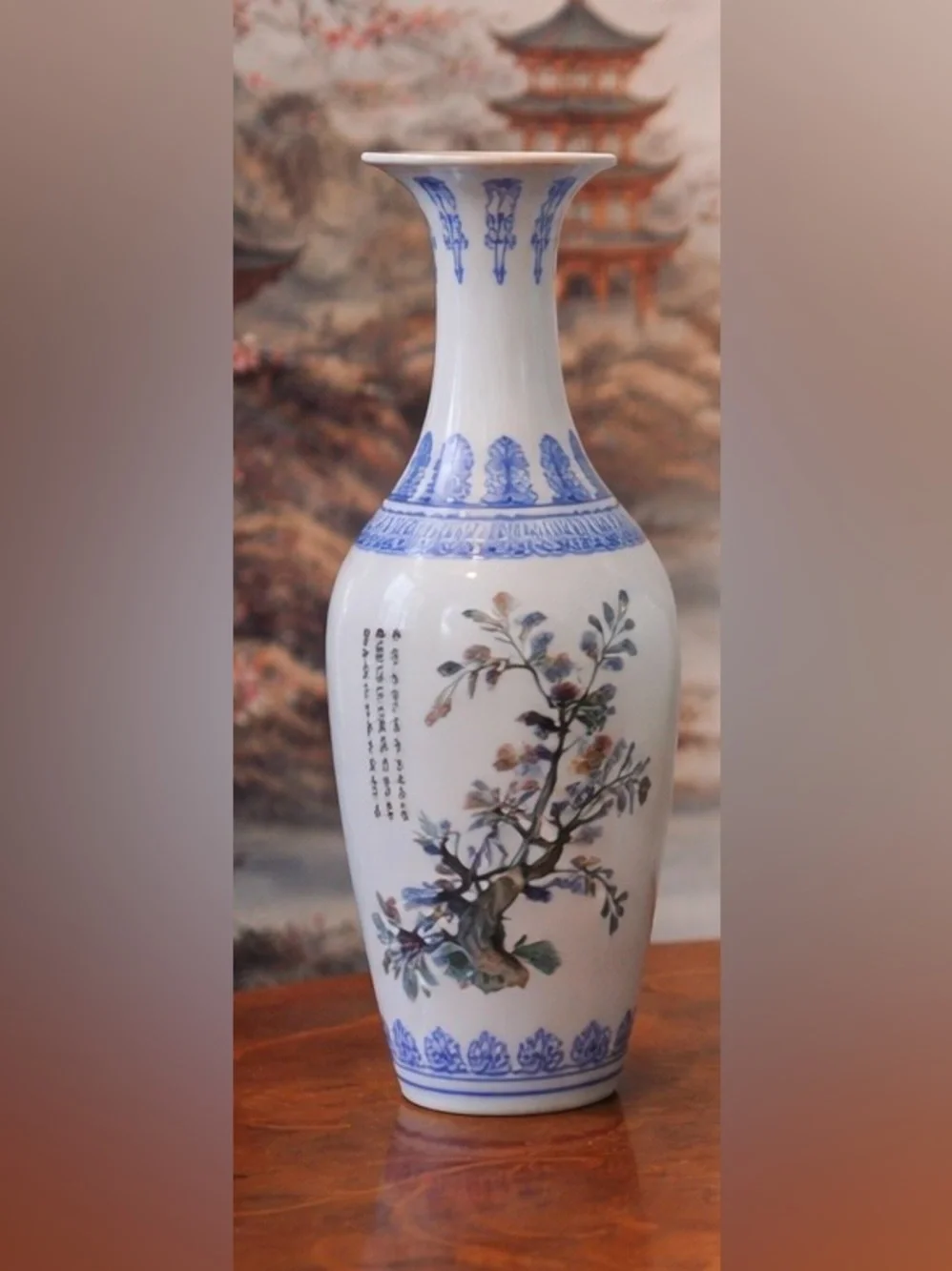 Set of Vintage Jingdezhen Eggshell Porcelain Four Season Vases Hand Painted